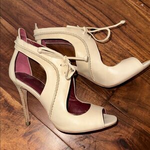 Coach New York Loise Leather Lace Up Open Toe High Heeled Sandals Ankle Booties